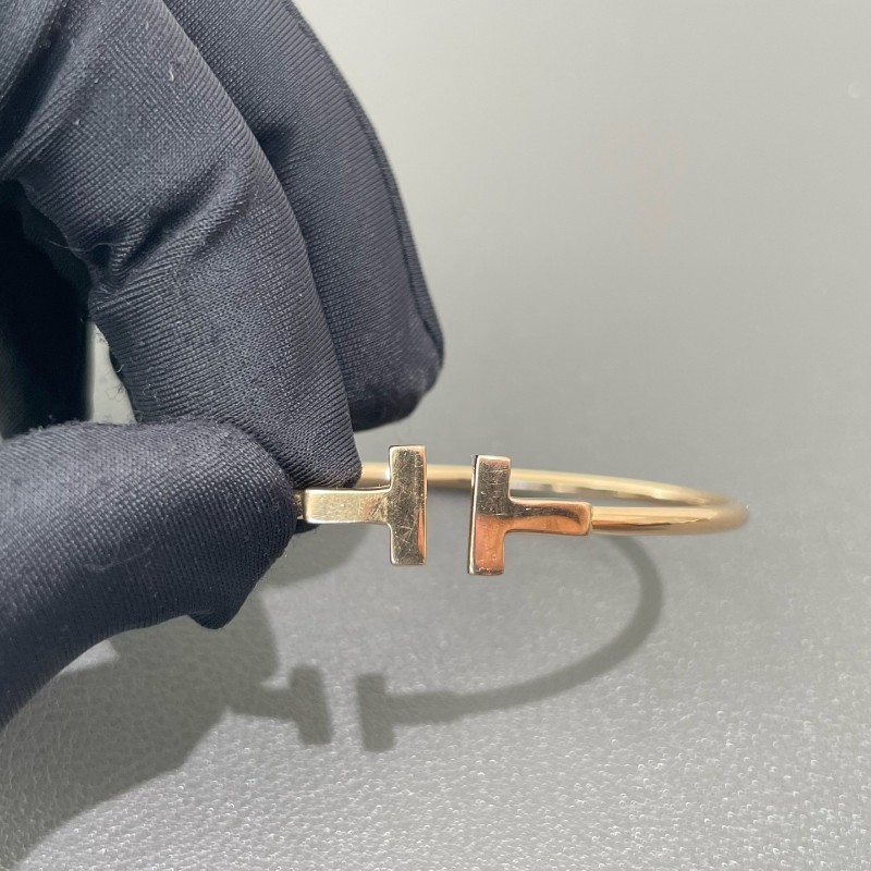 Tiffany 寬版 雙T手鐲 18k玫瑰金 M碼 大U刻印-5