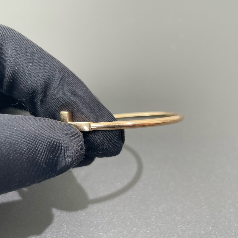 Tiffany 寬版 雙T手鐲 18k玫瑰金 M碼 大U刻印-6