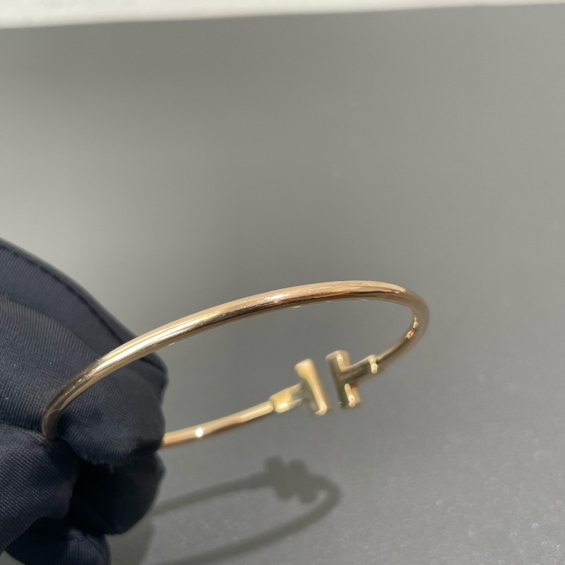 Tiffany 寬版 雙T手鐲 18k玫瑰金 M碼 大U刻印-10
