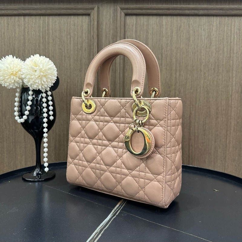 Dior lady dior四格戴妃包 藕粉豆沙粉 手提包肩背包-2