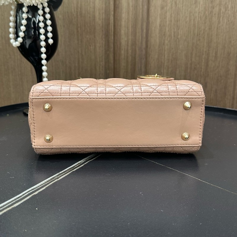 Dior lady dior四格戴妃包 藕粉豆沙粉 手提包肩背包-4