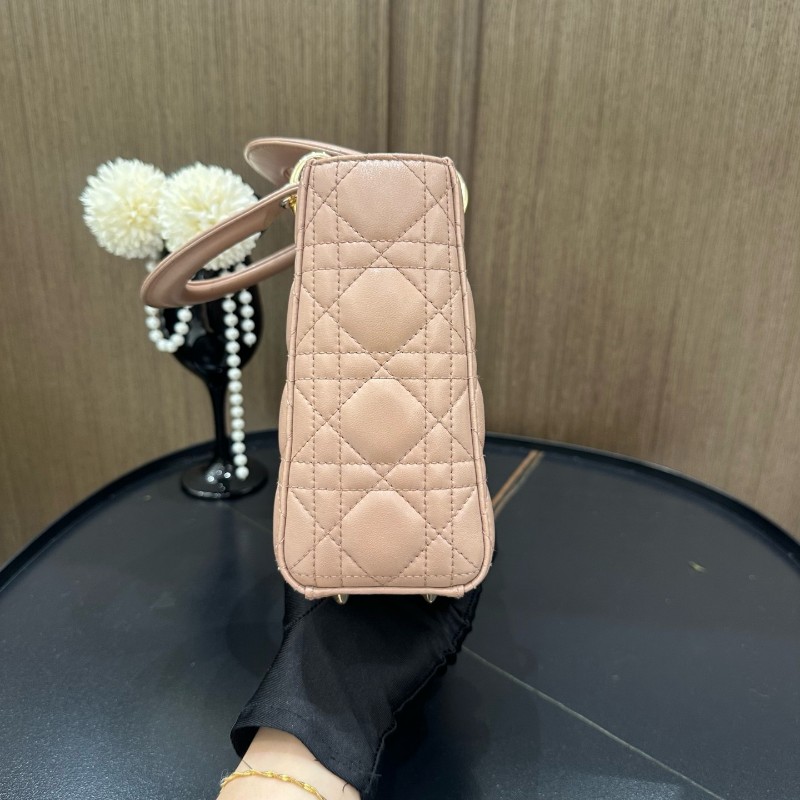 Dior lady dior四格戴妃包 藕粉豆沙粉 手提包肩背包-5