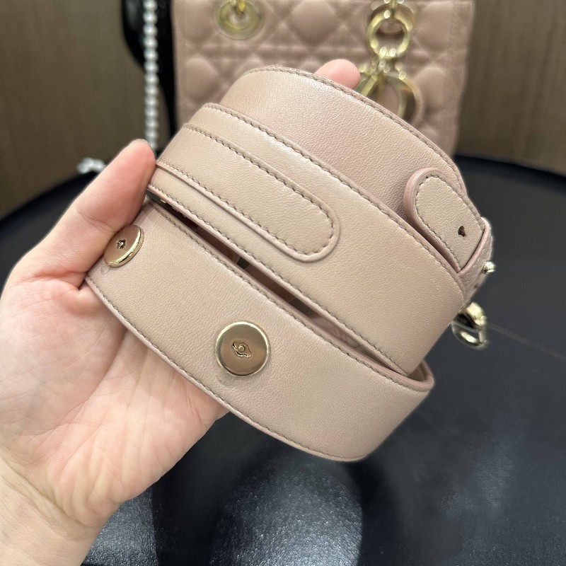 Dior lady dior四格戴妃包 藕粉豆沙粉 手提包肩背包-11