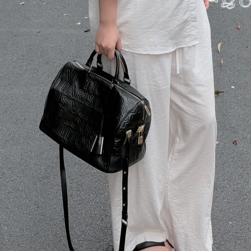 LV黑色壓紋Speedy 30 手提包肩背包-0