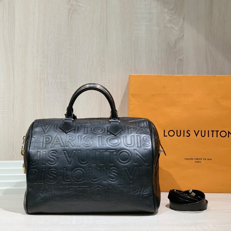 LV黑色壓紋Speedy 30 手提包肩背包-2