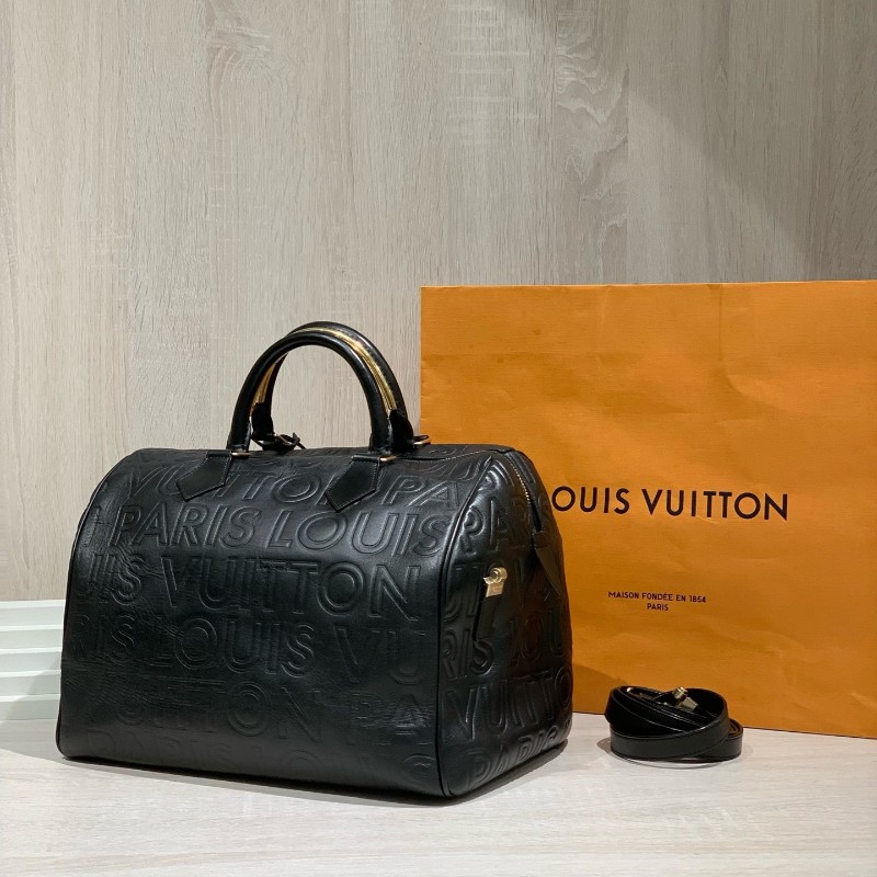 LV黑色壓紋Speedy 30 手提包肩背包-4