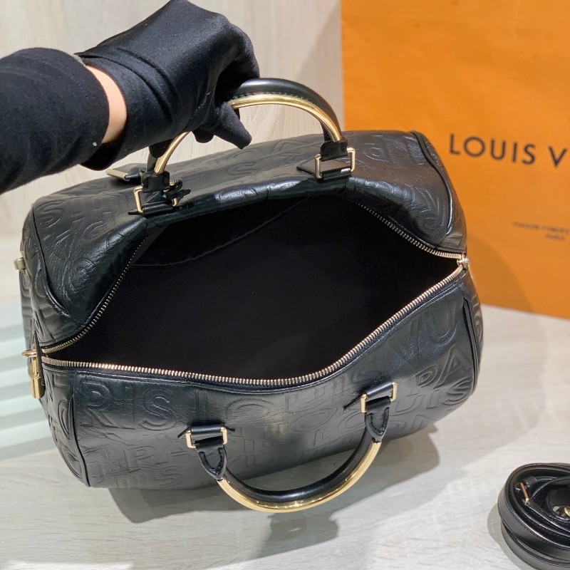 LV黑色壓紋Speedy 30 手提包肩背包-6