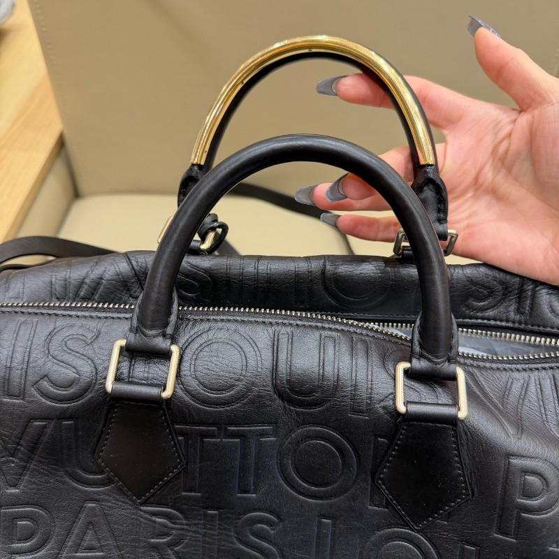 LV黑色壓紋Speedy 30 手提包肩背包-13