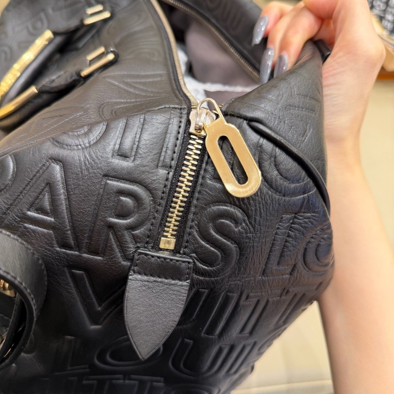 LV黑色壓紋Speedy 30 手提包肩背包-16