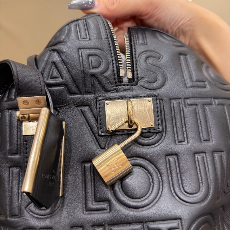 LV黑色壓紋Speedy 30 手提包肩背包-22