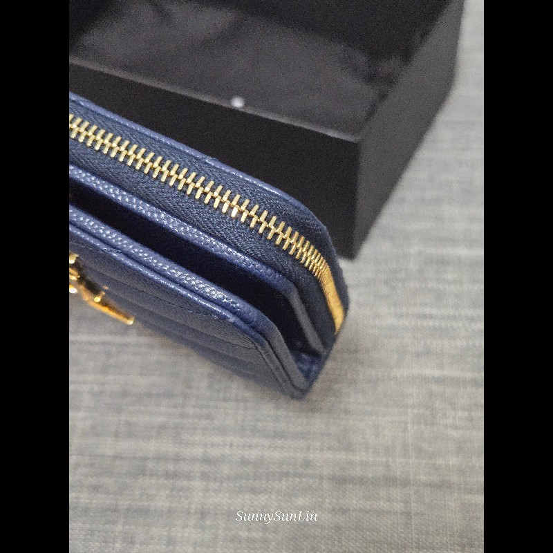 YSL SaintLaurent 聖羅蘭 山形紋荔枝皮金字Logo拉鍊短夾-13