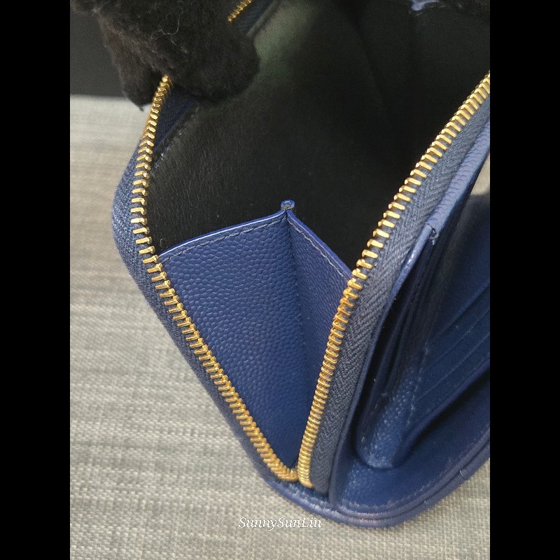 YSL SaintLaurent 聖羅蘭 山形紋荔枝皮金字Logo拉鍊短夾-16