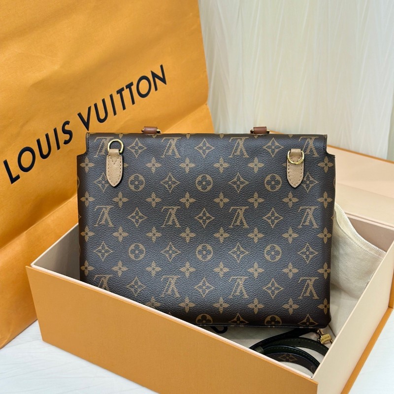 LV Marignan老花拼奶茶色鎖頭郵差包-1