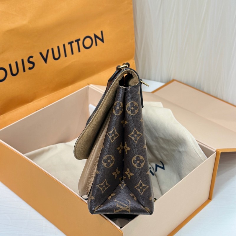 LV Marignan老花拼奶茶色鎖頭郵差包-2