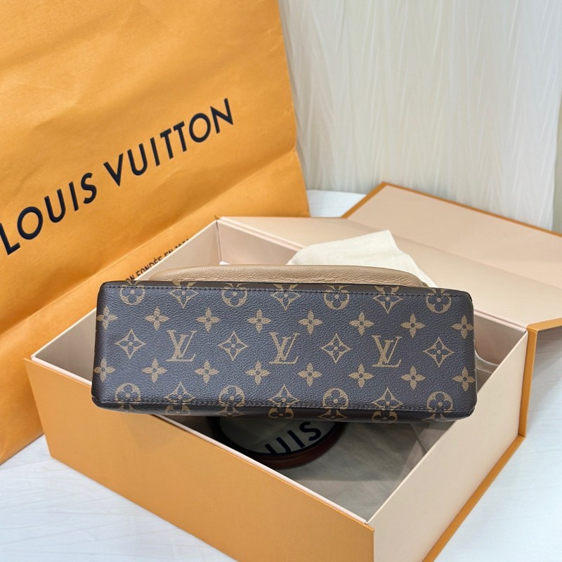 LV Marignan老花拼奶茶色鎖頭郵差包-4