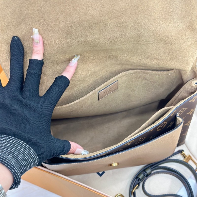 LV Marignan老花拼奶茶色鎖頭郵差包-5