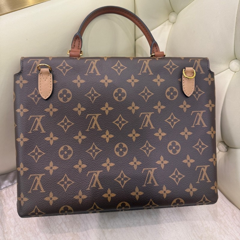 LV Marignan老花拼奶茶色鎖頭郵差包-7