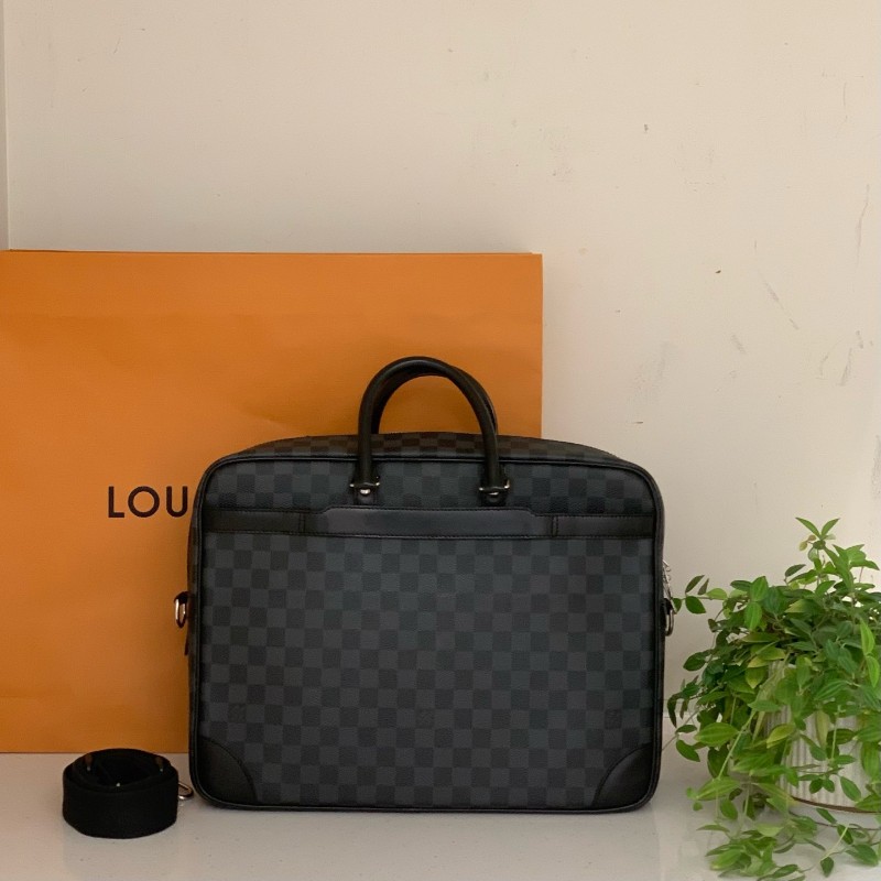 LV黑色棋盤格男士手提包電腦公事包-1