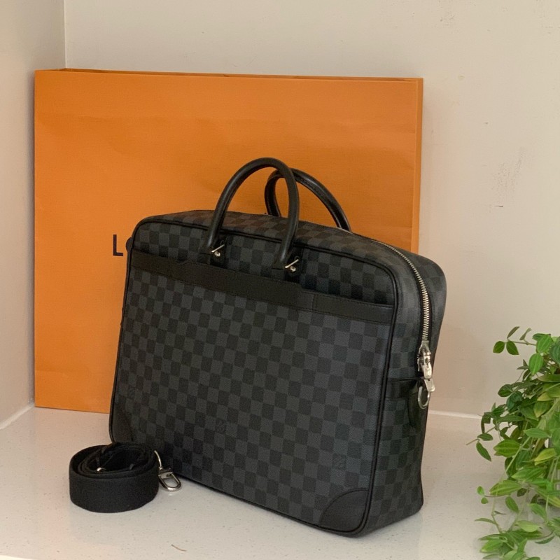 LV黑色棋盤格男士手提包電腦公事包-3
