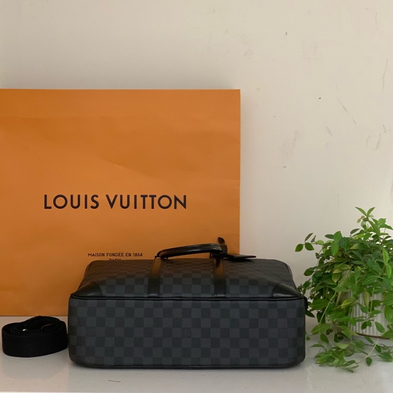 LV黑色棋盤格男士手提包電腦公事包-4