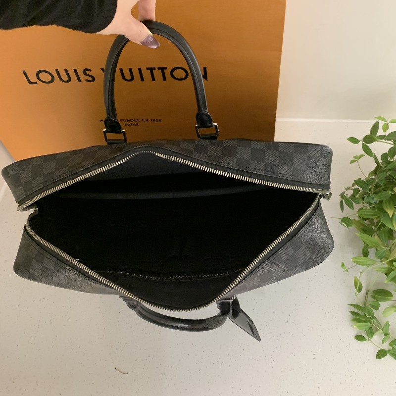 LV黑色棋盤格男士手提包電腦公事包-5