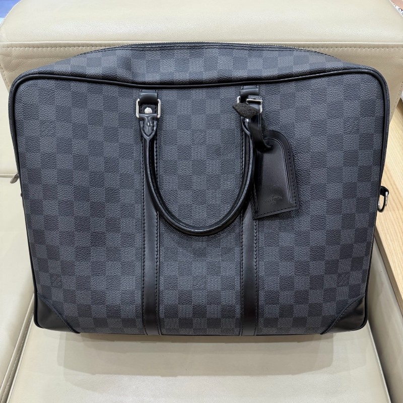 LV黑色棋盤格男士手提包電腦公事包-6