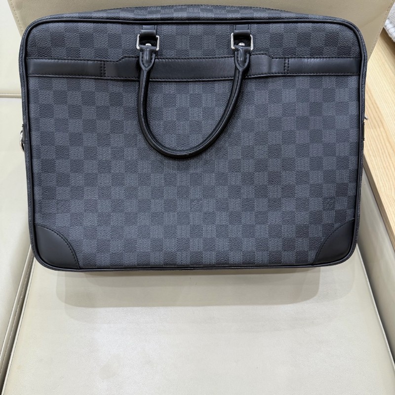 LV黑色棋盤格男士手提包電腦公事包-8