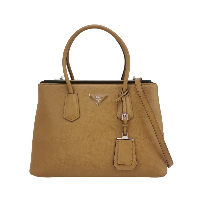 Prada Double 中號棕色手提包肩背包-0