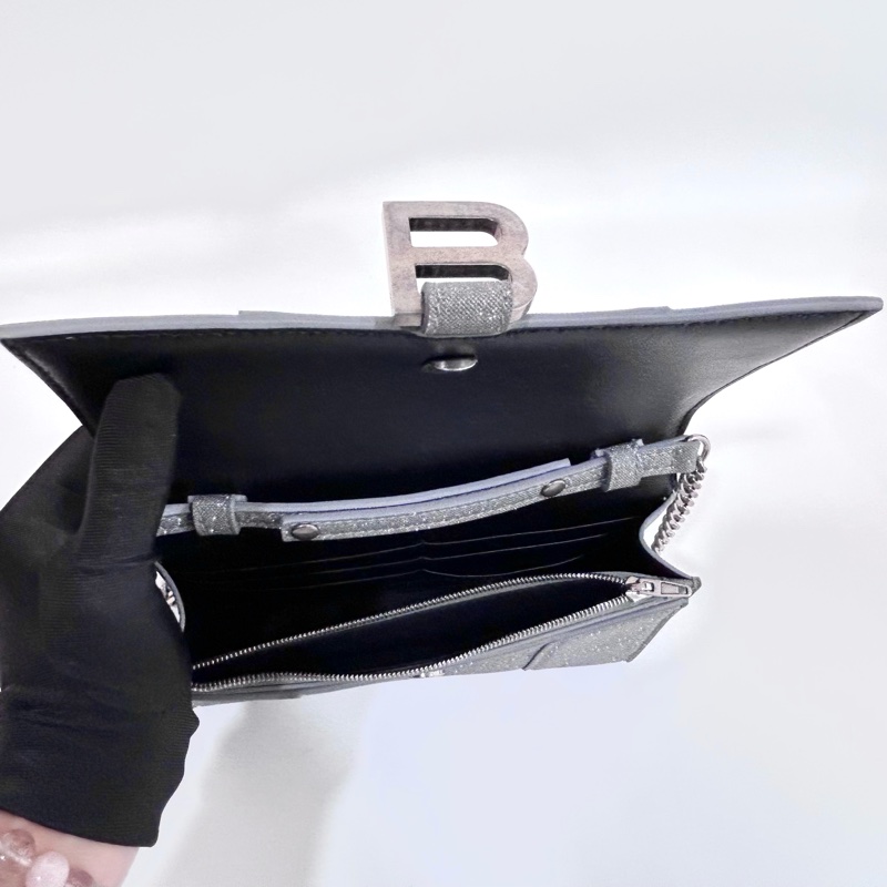 Balenciaga 銀色hourglass沙漏WOC鏈條包 656050-5