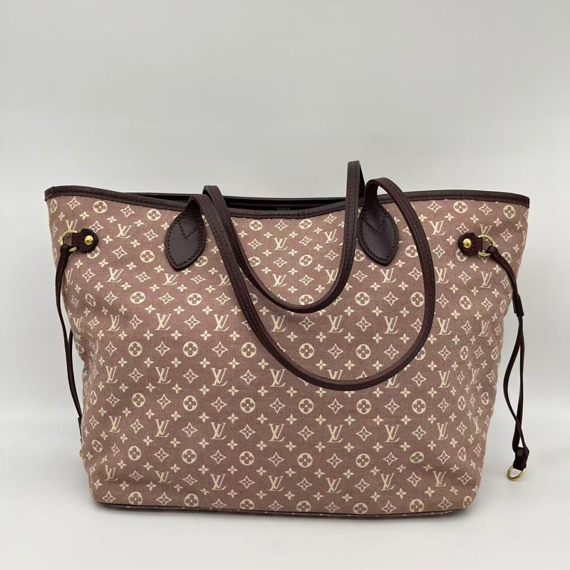 「JL精品代購」Lv樹莓色老花丹寧neverfull中號托特包-0