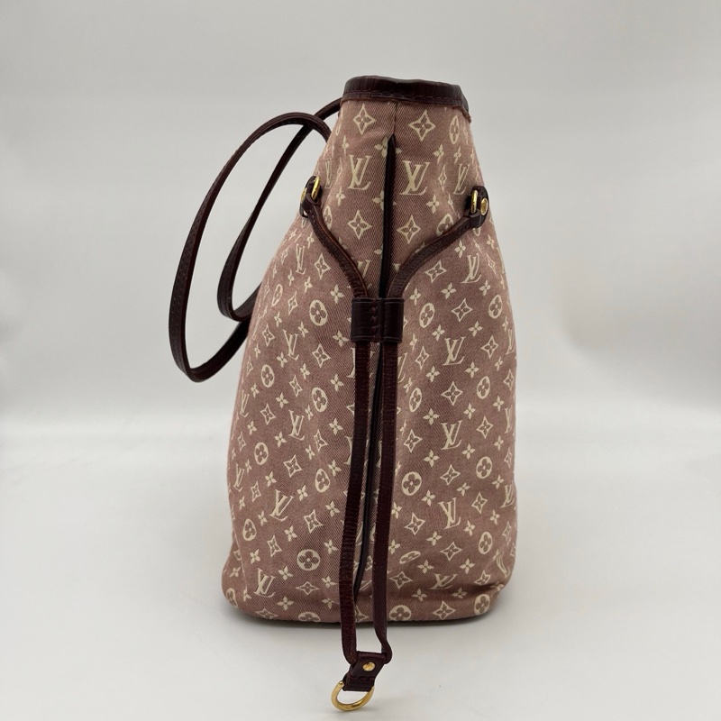 「JL精品代購」Lv樹莓色老花丹寧neverfull中號托特包-5