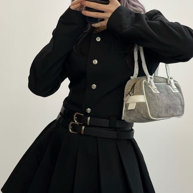 「JL精品代購」Fendi拼色牛仔丹寧拼皮盒子腋下單肩包-2