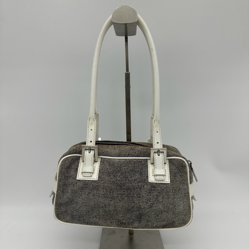 「JL精品代購」Fendi拼色牛仔丹寧拼皮盒子腋下單肩包-3