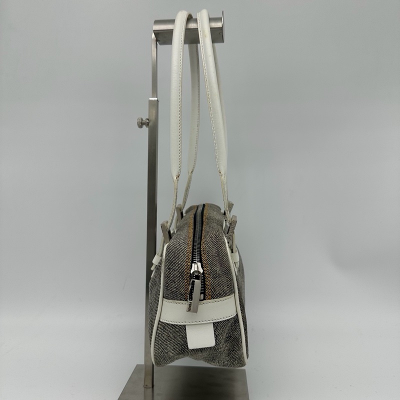 「JL精品代購」Fendi拼色牛仔丹寧拼皮盒子腋下單肩包-4