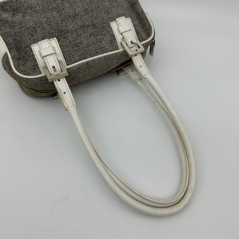 「JL精品代購」Fendi拼色牛仔丹寧拼皮盒子腋下單肩包-6