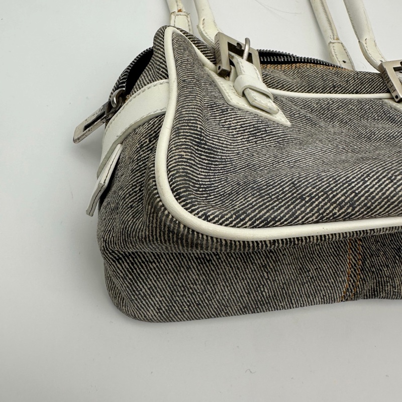 「JL精品代購」Fendi拼色牛仔丹寧拼皮盒子腋下單肩包-10