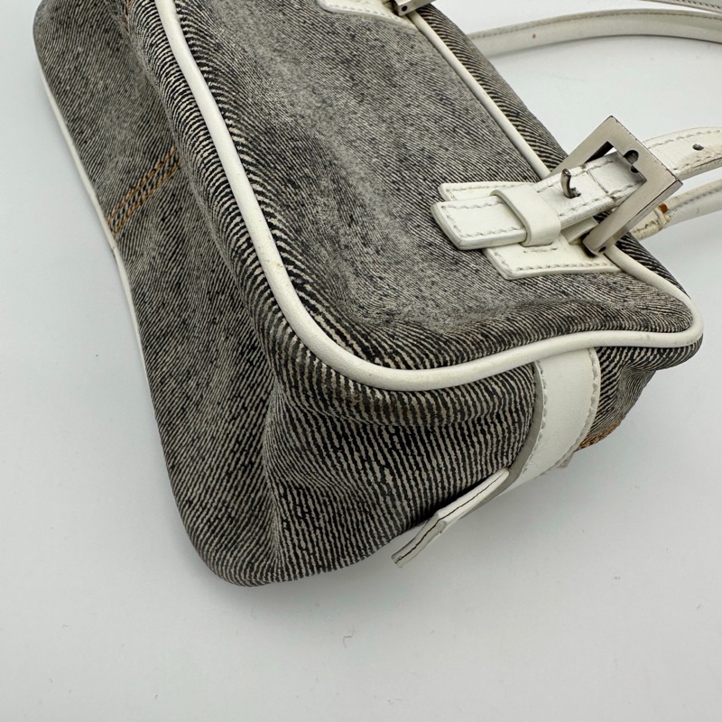 「JL精品代購」Fendi拼色牛仔丹寧拼皮盒子腋下單肩包-11