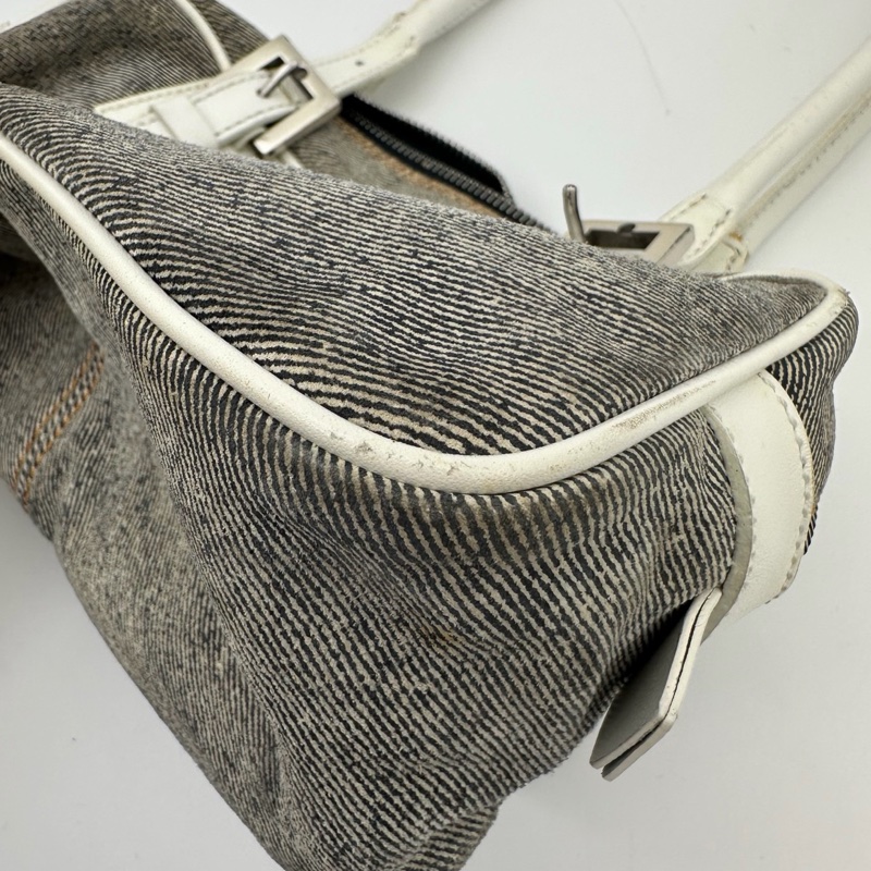 「JL精品代購」Fendi拼色牛仔丹寧拼皮盒子腋下單肩包-12