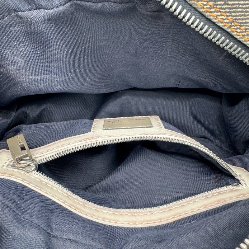 「JL精品代購」Fendi拼色牛仔丹寧拼皮盒子腋下單肩包-13