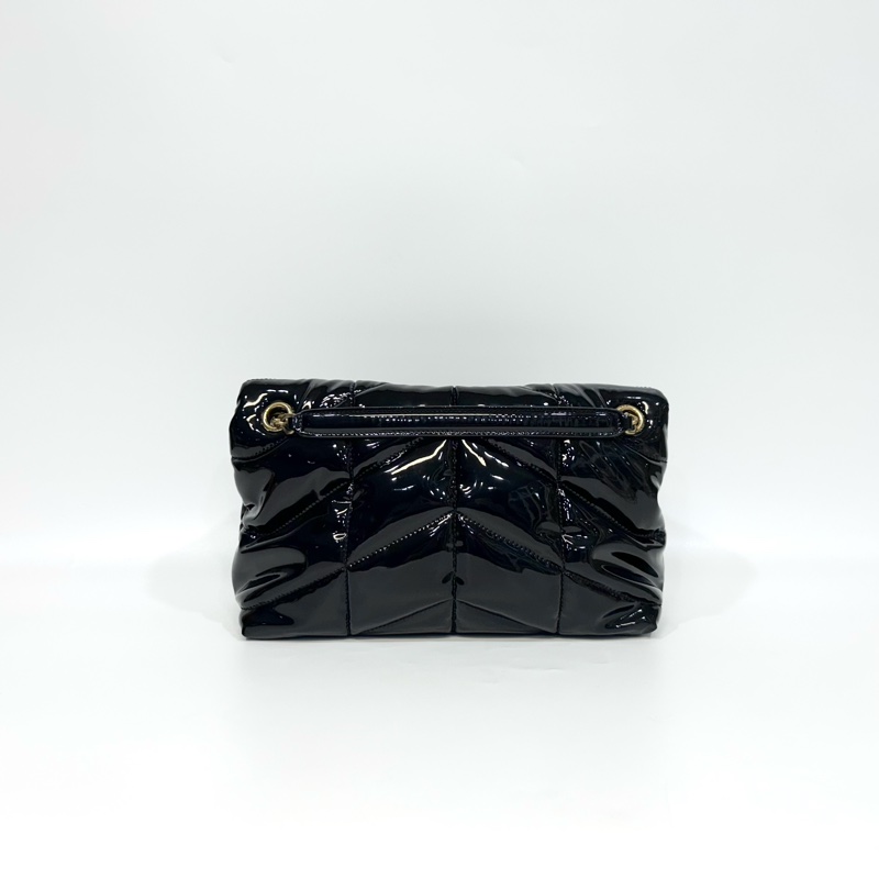 YSL黑金漆皮三拼色LOGO小號PUFFER側背包577476-4