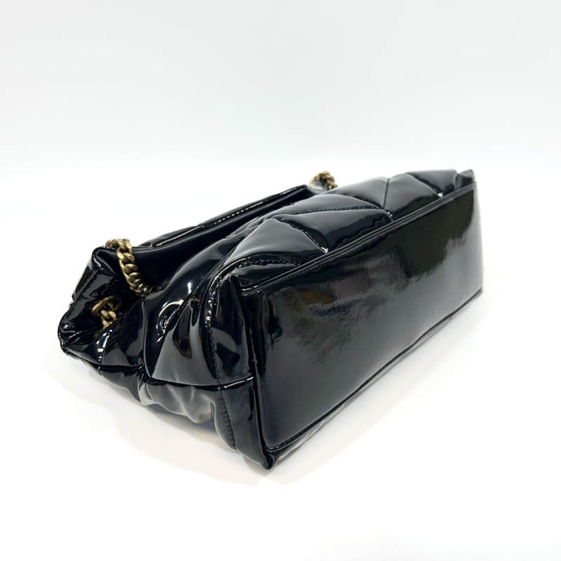 YSL黑金漆皮三拼色LOGO小號PUFFER側背包577476-6