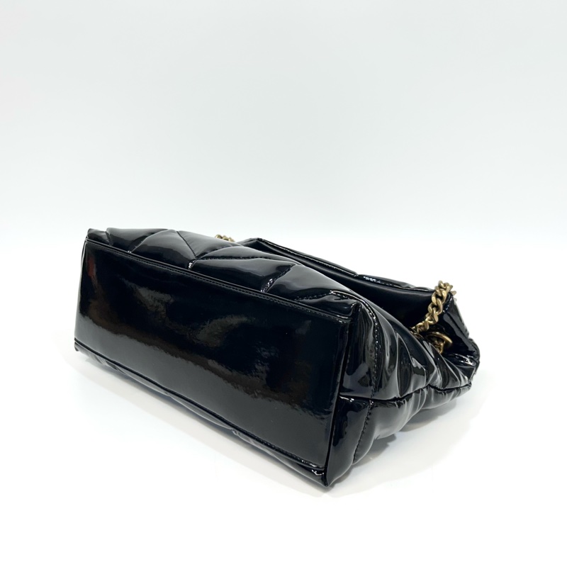 YSL黑金漆皮三拼色LOGO小號PUFFER側背包577476-7