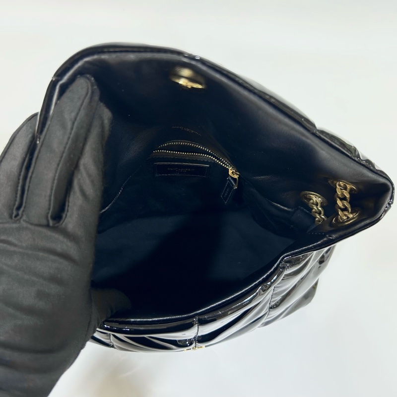 YSL黑金漆皮三拼色LOGO小號PUFFER側背包577476-8