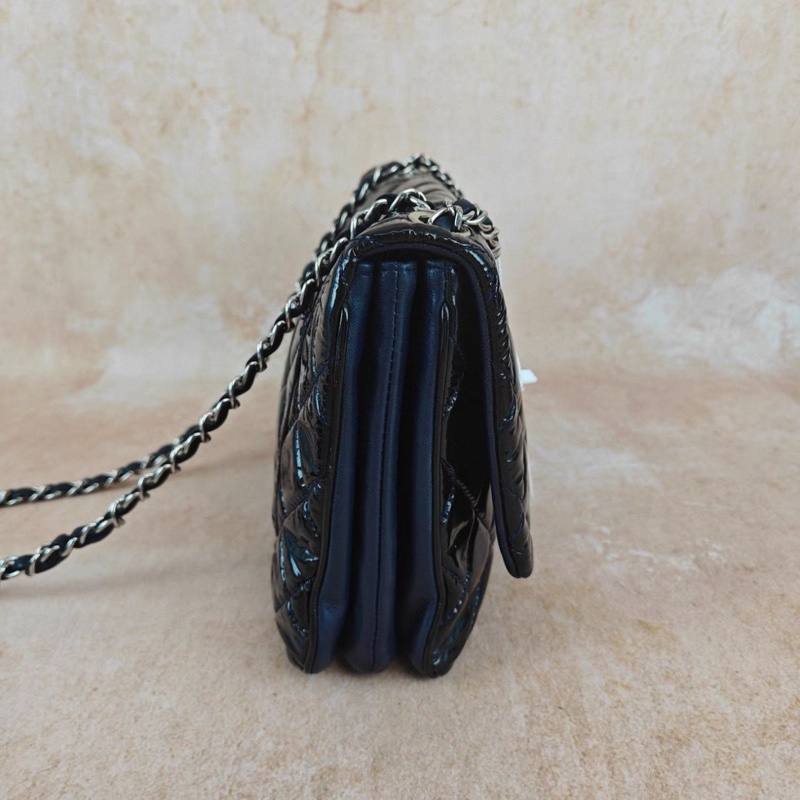 Chanel 黑銀漆皮cf中號鏈條包-2