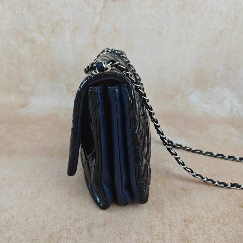 Chanel 黑銀漆皮cf中號鏈條包-3