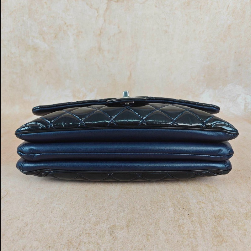 Chanel 黑銀漆皮cf中號鏈條包-4