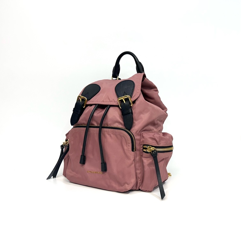 Burberry豆沙粉The Rucksack 中號撞色拼接尼龍後背包-2