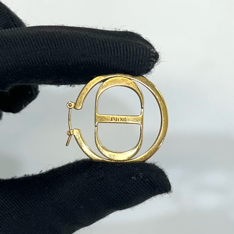 DIOR金色CD字母圈型鑲鑽針式耳環-8