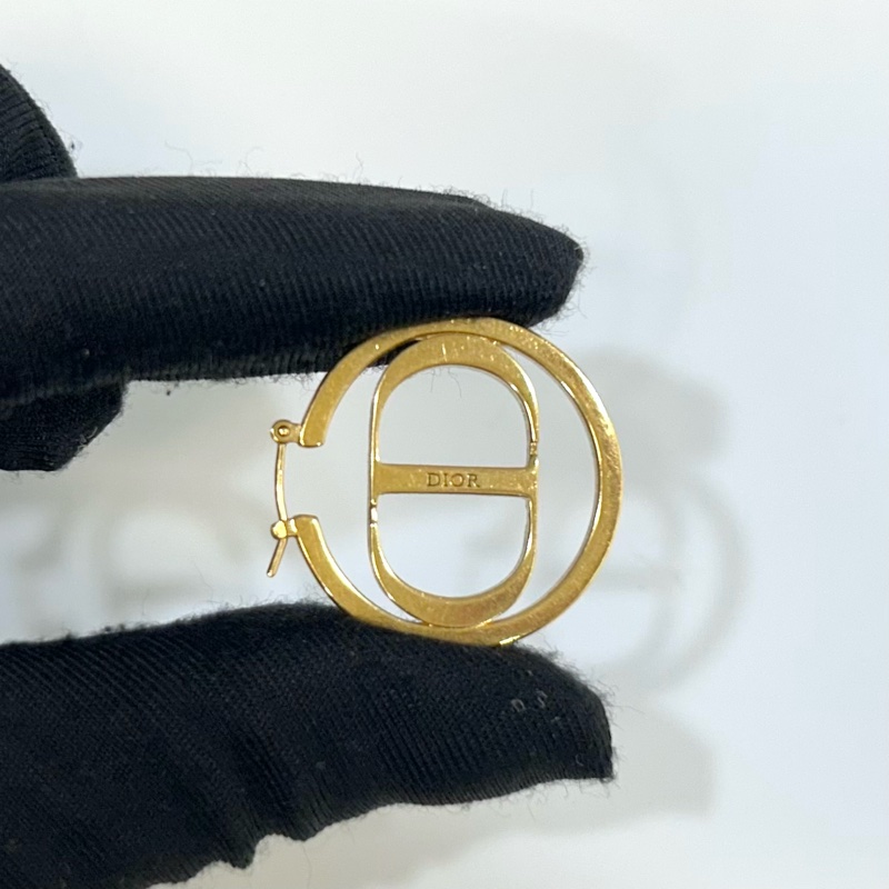 DIOR金色CD字母圈型鑲鑽針式耳環-9