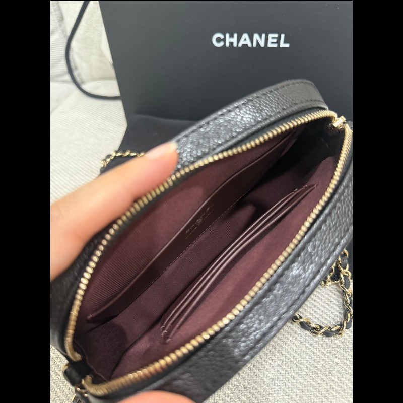 香奈兒2025年新款相機包黑色荔枝牛皮*金鍊-4